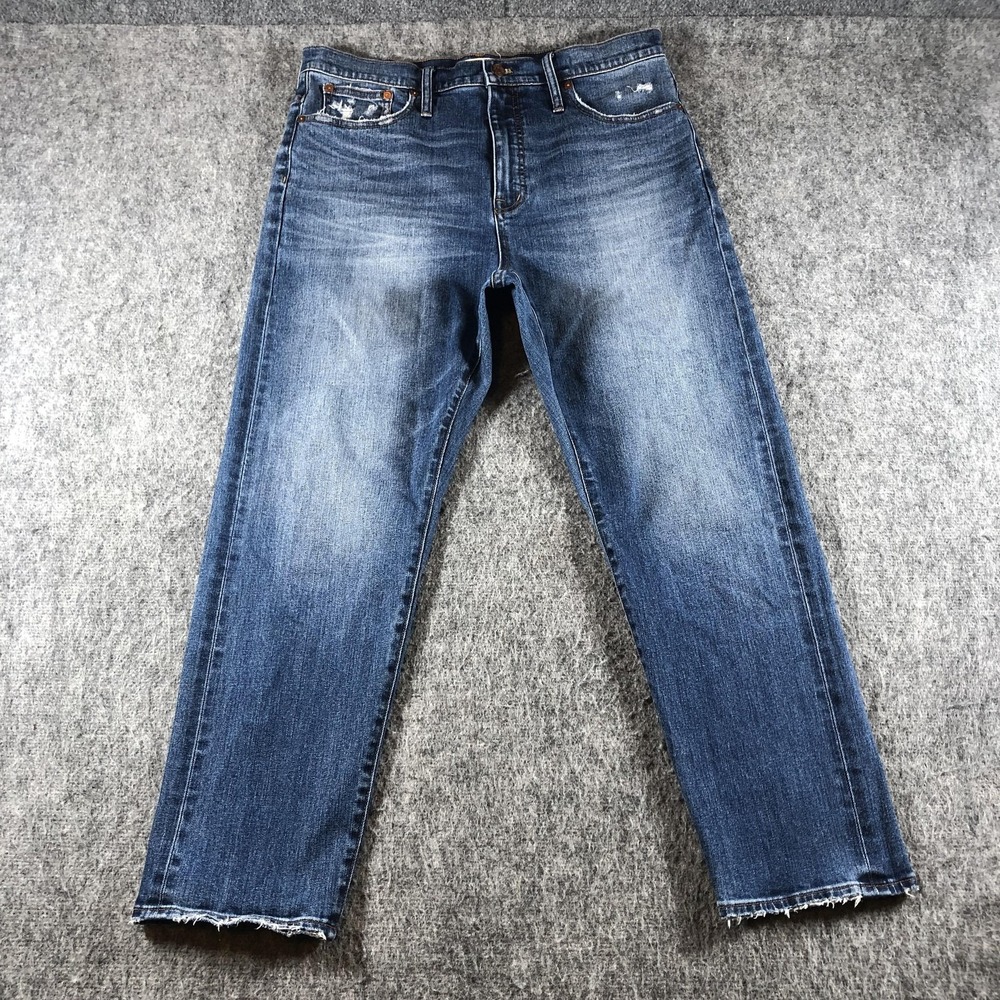 Madewell Classic Straight Jeans Mens 32x28 Blue Medium Wash Distressed Denim